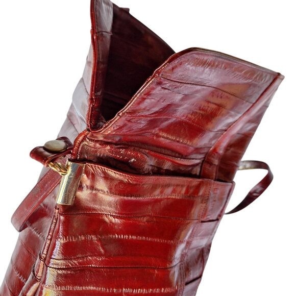 Vintage 80's Eel skin Burgundy Shoulder / Crossbody Bag - Picture 9 of 12